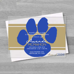 Unique Bronze Gold & Blue Graduation Pawprint Acrylic Invitations