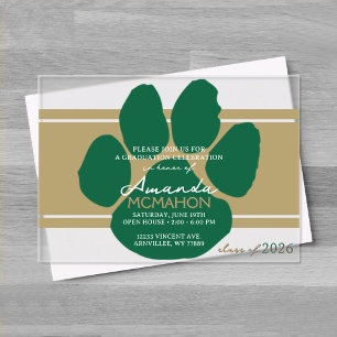 Unique Bronze Gold & Green Graduation Pawprint Acrylic Invitations