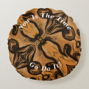 Unique Brown Abstract Marble Liquified  Round Cushion