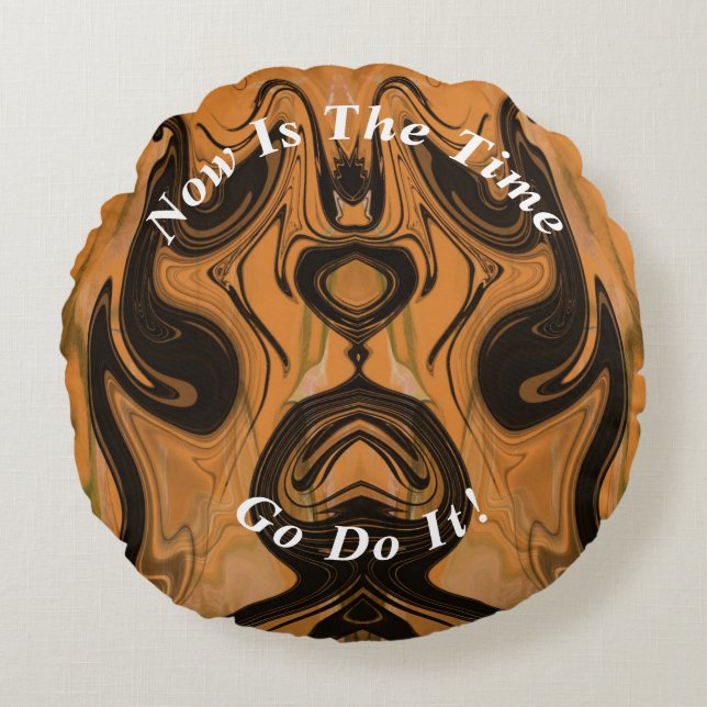 Unique Brown Abstract Marble Liquified  Round Cushion (Front)