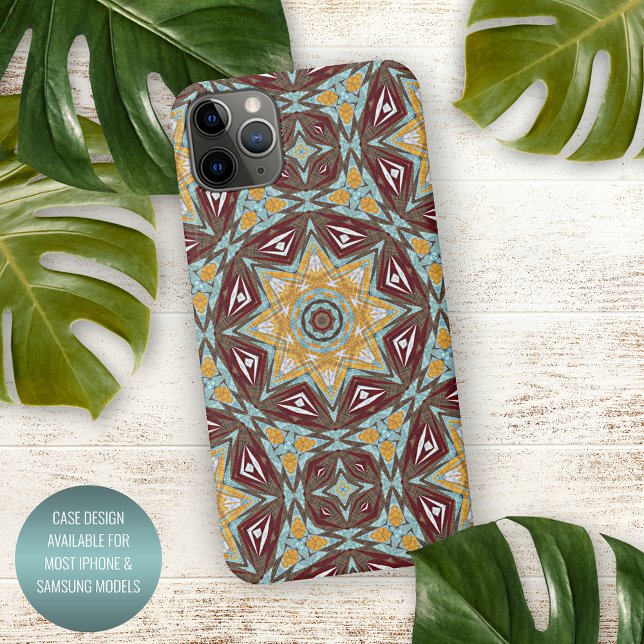 Unique Brown Yellow Turquoise Red Kaleidoscope Art iPhone Case (Creator Uploaded)