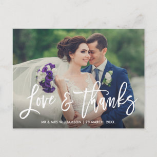 unique brush script wedding thank you photo card