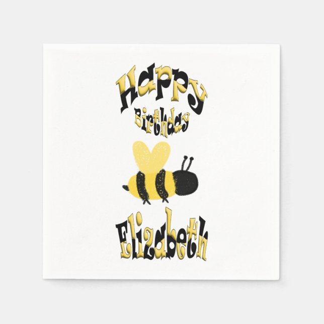 Unique Bumblebee Doodle Personalised Drawing B-Day Napkin (Front)