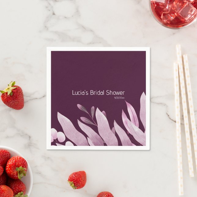 Unique Burgundy Big Leaves Bridal Shower Napkin (Insitu)