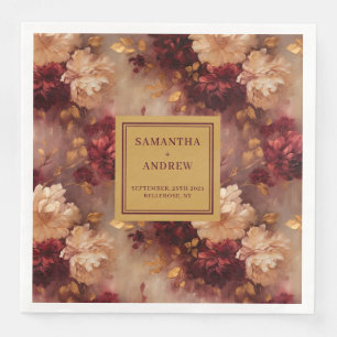 Unique Burgundy Gold Boho Wedding Cloth Napkins