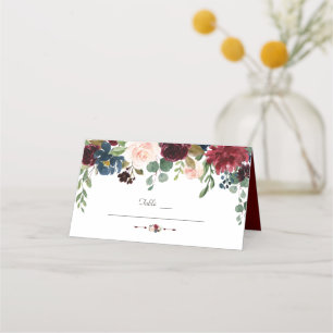 Unique Burgundy Navy Blue Floral Table Number Place Card
