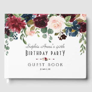 Unique Burgundy Navy Blue Floral Wedding Guest Book