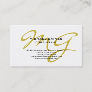 Unique Calligraphy Gold Colour Monogram White Business Card