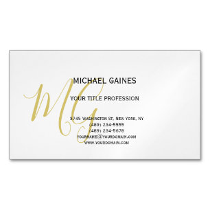 Unique Calligraphy Gold Colour Monogram White Magnetic Business Card