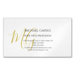Unique Calligraphy Gold Colour Monogram White Magnetic Business Card