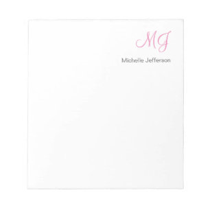 Unique Calligraphy Monogram White Pink Initials Notepad