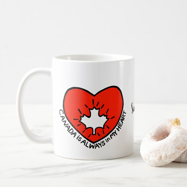 Unique Canadian Gift Custom Name Canada Heart Coffee Mug (With Donut)