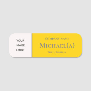 Unique Canary Yellow White Company Logo Name Tag