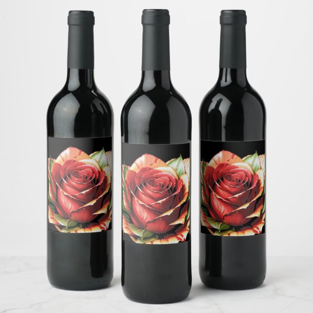 Unique Candy Cane Rose Design Flower Wine Label (Bottles)