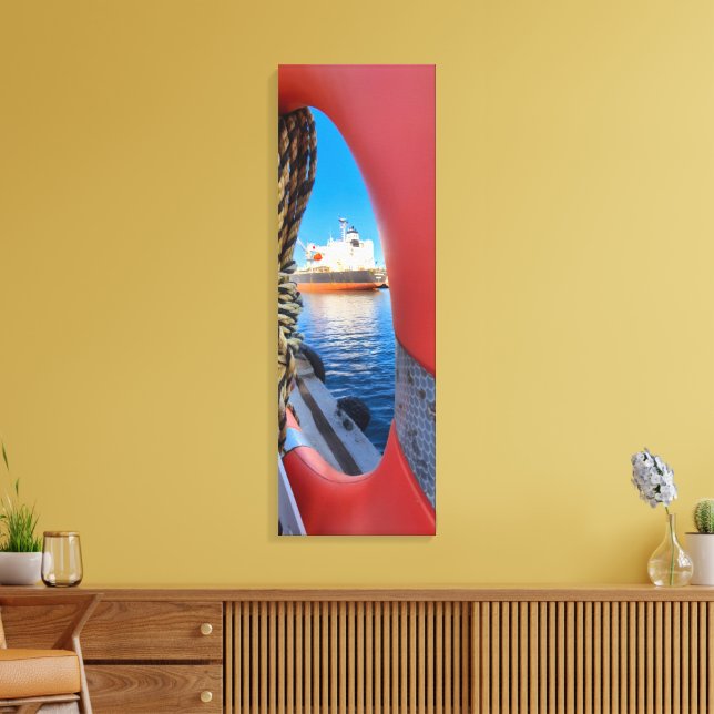 Unique Cargo Ship Nautical Photography Lifebuoy Canvas Print (Insitu(LivingRoom))