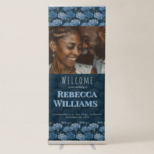 Unique Carnation Accent Retro Wedding Retractable Banner (Front)