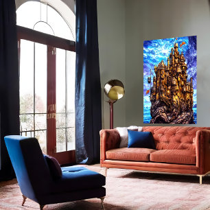Unique castle in the sea   AI Art Poster