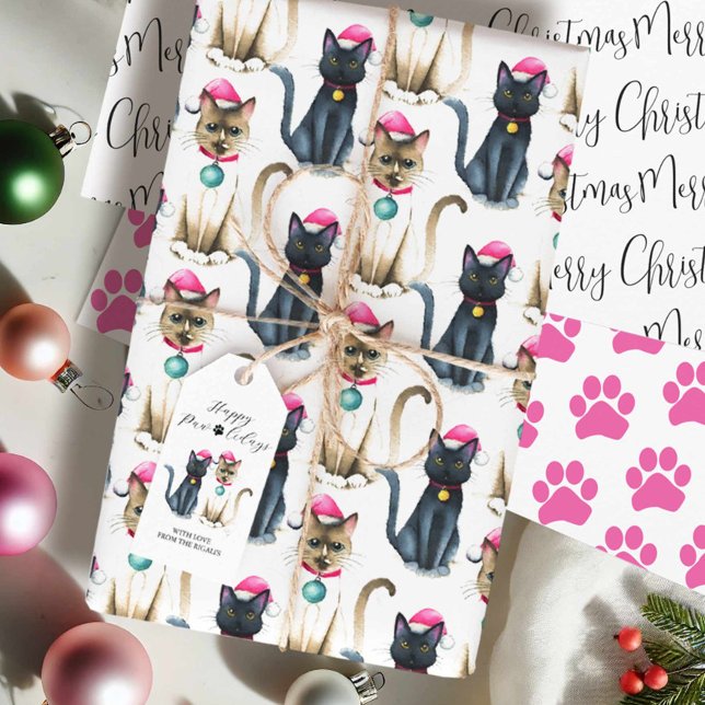 Unique Cat Lover Gift Wrapping Paper Sheet (Gift ideas for cat lovers features wrapping paper with hand painted art by Do Tell A Belle)