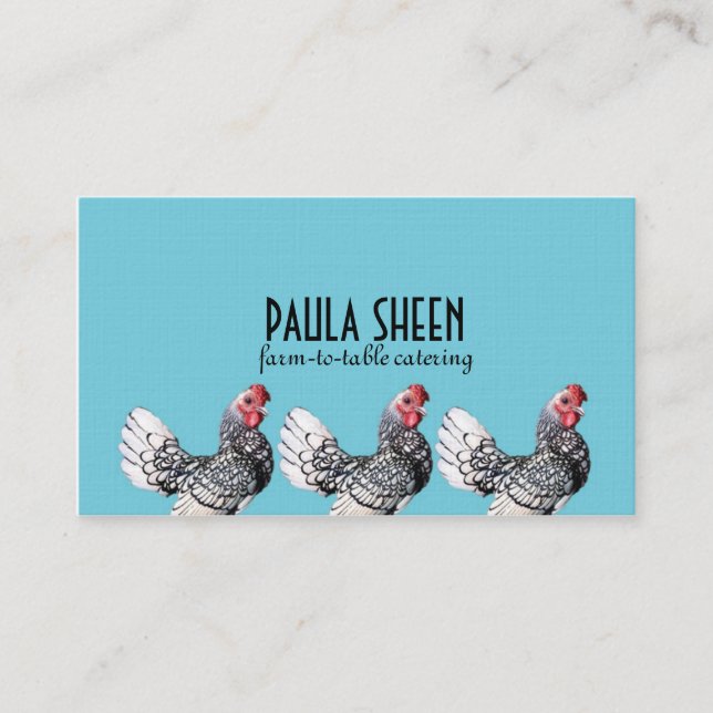 Unique Catering Business Cards Blue With Chicken (Front)