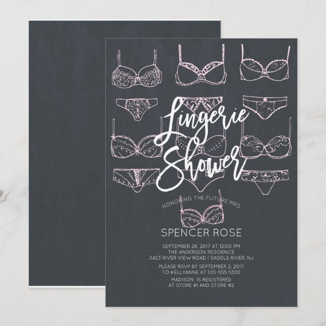 Unique Chalkboard Lingerie Shower Invitation (Front/Back)