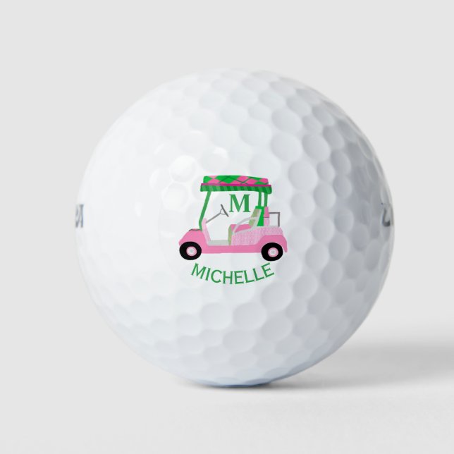 Unique Charming Golf Cart with Clubs Monogram  Golf Balls (Front)