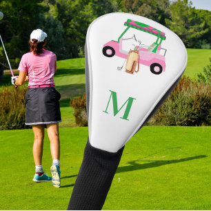 Unique Charming Golf Cart with Clubs Monogram    Golf Head Cover