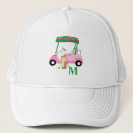 Unique Charming Pink Golf Cart Clubs Monogram Trucker Hat