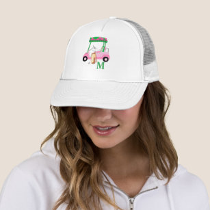 Unique Charming Pink Golf Cart Clubs Monogram   Trucker Hat