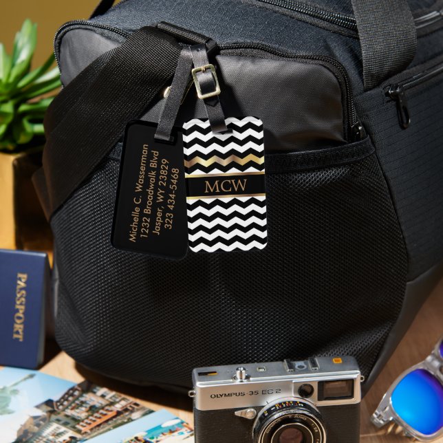 Unique Chevron Pattern | Monogram Luggage Tag (Front & Back)
