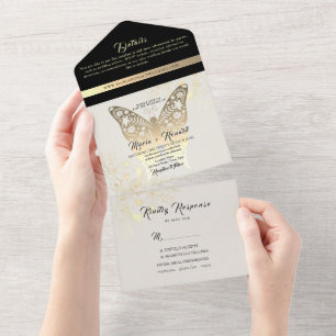 Unique Chic Black and White Wedding All In One Invitation