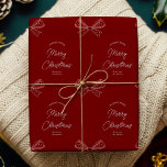 Unique Chic Bows Family Name Merry Christmas Red Wrapping Paper<br><div class="desc">Create custom name holiday gift wrap with this Modern Bows Christmas Gift Wrapping Paper Design. Featuring hand drawn bow pattern,  modern layout,  handwritten script fonts in a seasonal festive red & white aesthetic. Add your custom family name and text and make unique Christmas packaging paper for the festive season.</div>