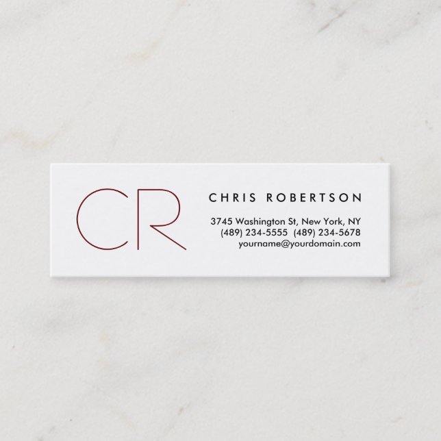 Unique Chic Monogram White Slim Size Business Card (Front)