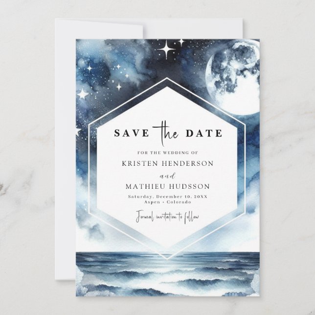 Unique Chic Moonlit Wedding Save The Date (Front)