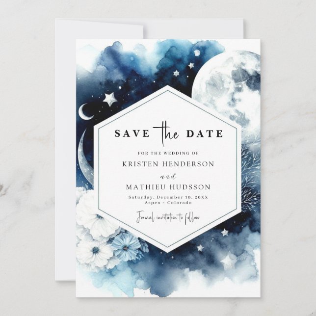 Unique Chic Moonlit Wedding Save The Date (Front)