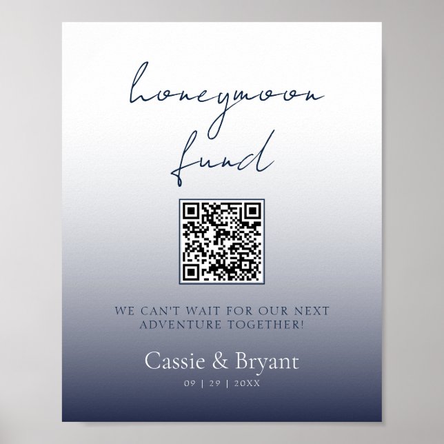 Unique Chic Navy Blue Honeymoon Fund Wedding Sign (Front)