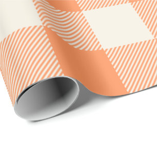 Unique & Chic Pale Orange & Cream Buffalo Plaid Wrapping Paper
