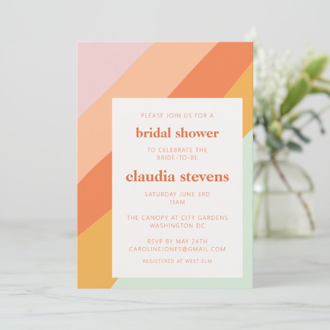 Unique Chic Retro Pastel Bridal Shower Invitation (Standing Front)
