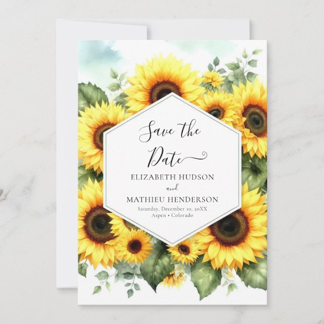 Unique Chic Sunflower Wedding Save The Date (Front)