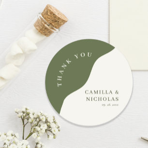 Unique Chic Wavy Olive Green Curve Wedding Classic Round Sticker