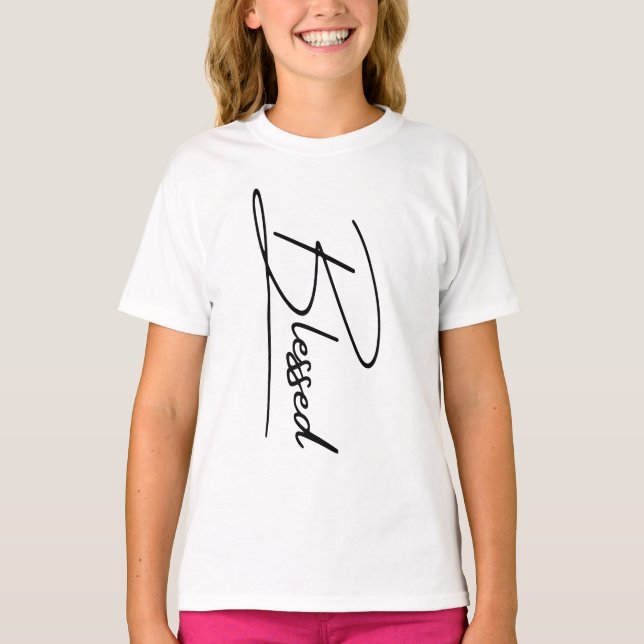 Unique Christian Faith 'Blessed' Vertical Design T-Shirt (Front)