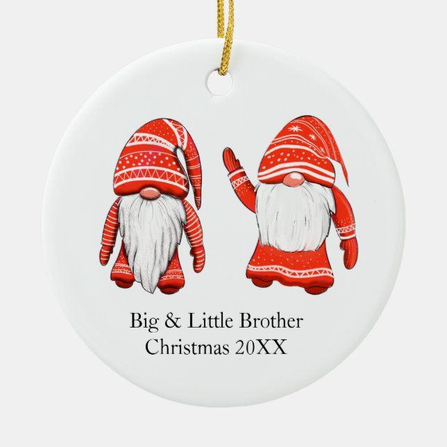Unique christmas Gnome big & little brother Ceramic Tree Decoration (Front)