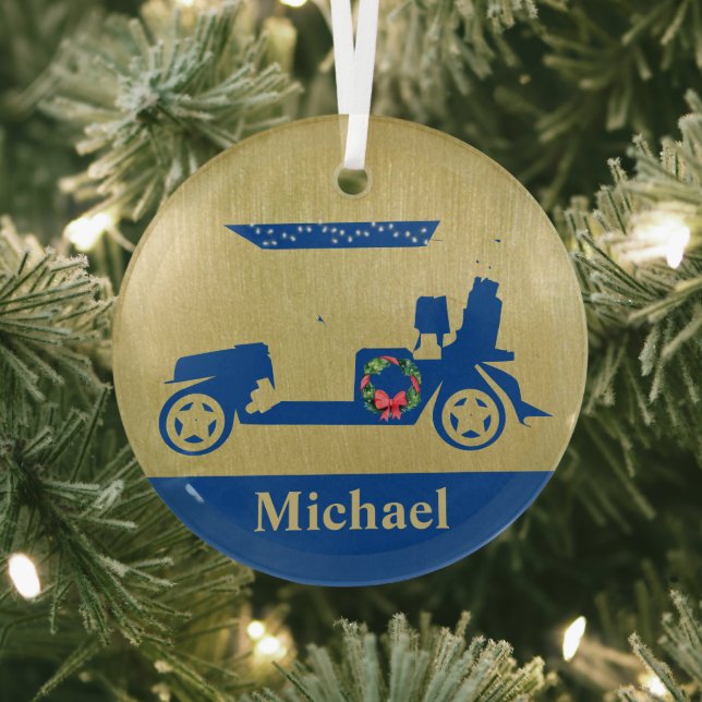 Unique Christmas Golf Cart with Clubs First Name  Glass Tree Decoration (Insitu)