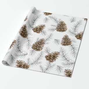 Unique Christmas Holiday Pine Cone Pattern Gift Wrapping Paper