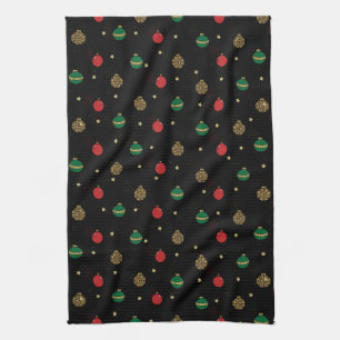 Unique Christmas Ornament Baubles Black Pattern Tea Towel