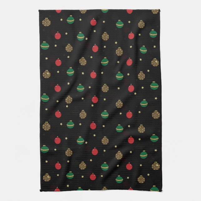 Unique Christmas Ornament Baubles Black Pattern Tea Towel (Vertical)