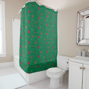 Unique Christmas Ornament Baubles Green Pattern Shower Curtain