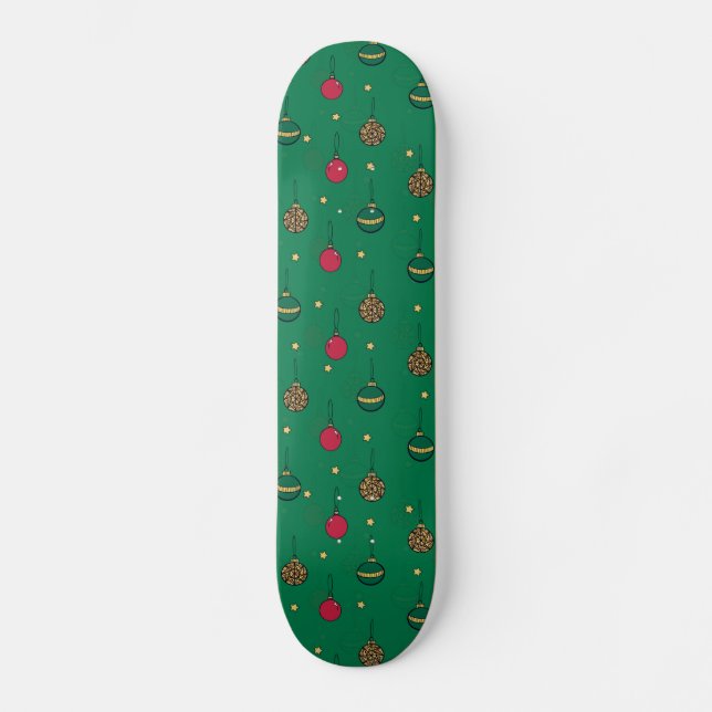 Unique Christmas Ornament Baubles Green Pattern Skateboard (Front)