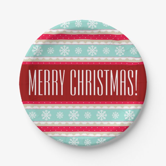 Unique Christmas Pattern Custom Text Paper Plate (Front)