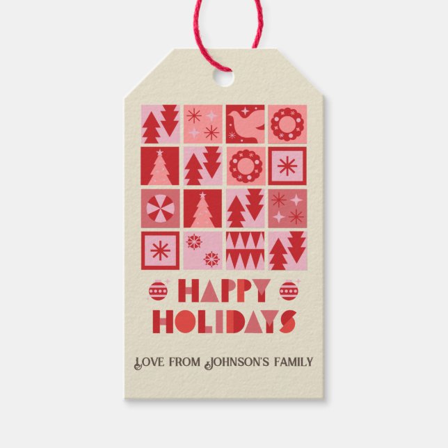 Unique christmas pink red modern Gift Tag (Front)