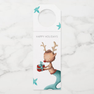 Unique Christmas Reindeer with mermaid tail Bottle Tag
